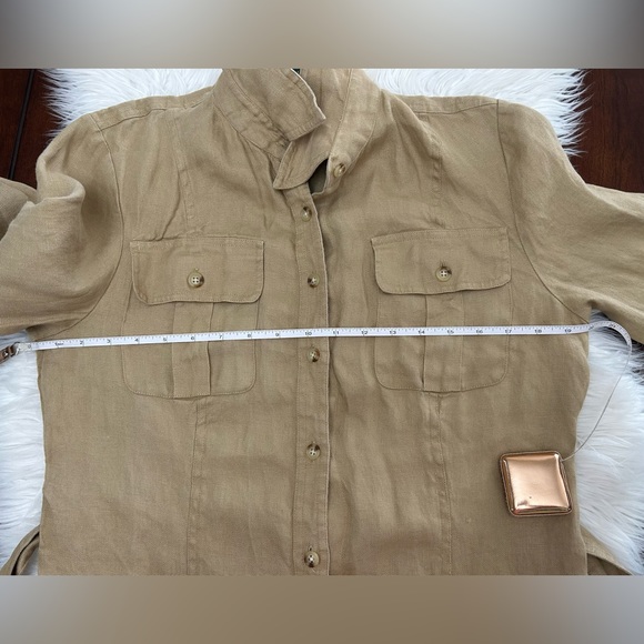 Lauren Ralph Lauren Size 8 Khaki Linen Shirt Dress Safari Style - Picture 11 of 14